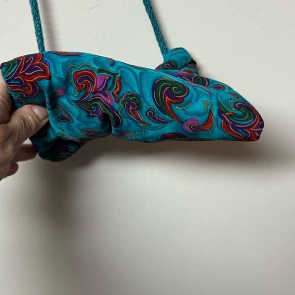 Kate Anderson Teal Paisley Silk Crossbody Purse – Boho Vintage Small Bag - Picture 6 of 8